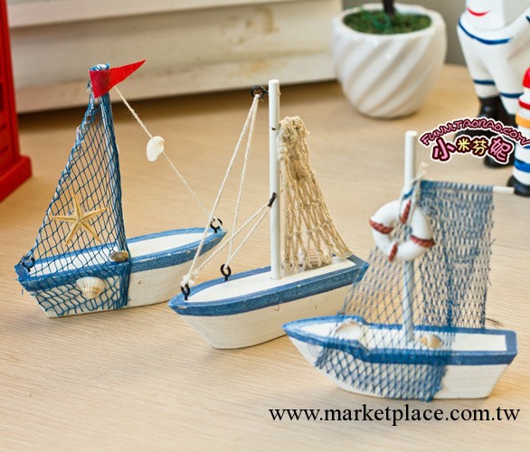 特價ZAKKA雜貨地中海風格藍白帆船模型實木擺件裝飾迷你高仿真船工廠,批發,進口,代購