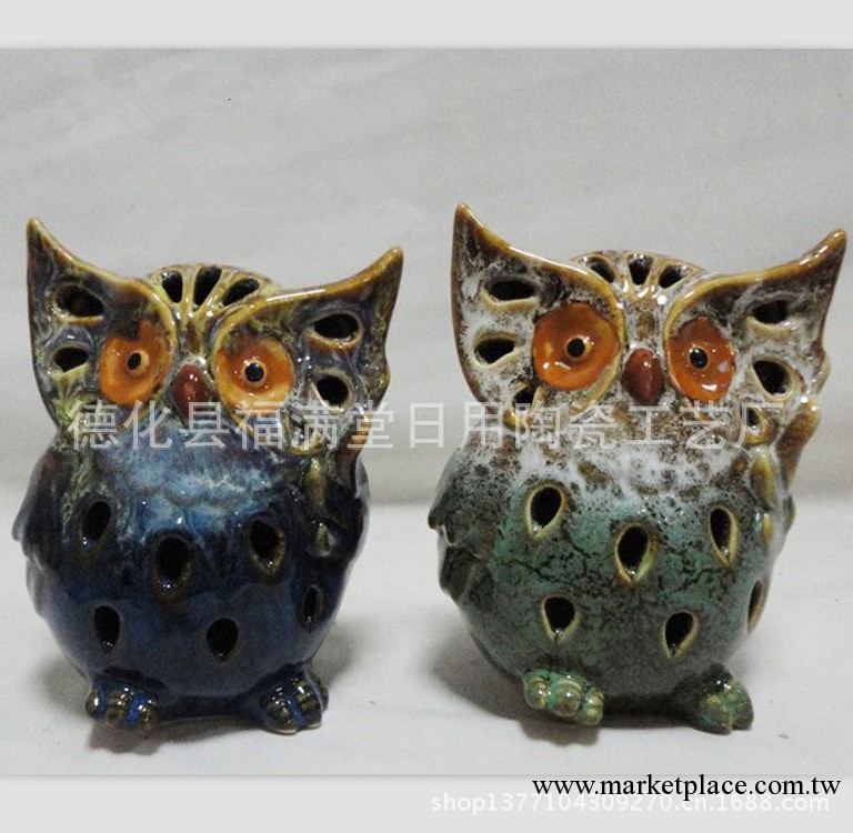 創意ZAKKA雜貨陶瓷窯變貓頭鷹傢居裝飾擺件工廠,批發,進口,代購