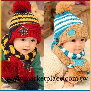 2013媽冬季新款寶寶護耳帽嬰兒帽子五角星毛線帽兒童套頭帽批發・進口・工廠・代買・代購