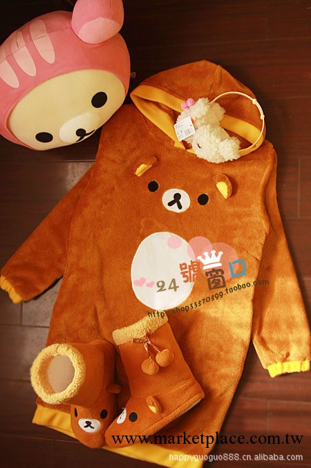 批發 外貿輕松小熊Rilakkuma 珊瑚絨傢居服 睡衣 長袖睡裙工廠,批發,進口,代購