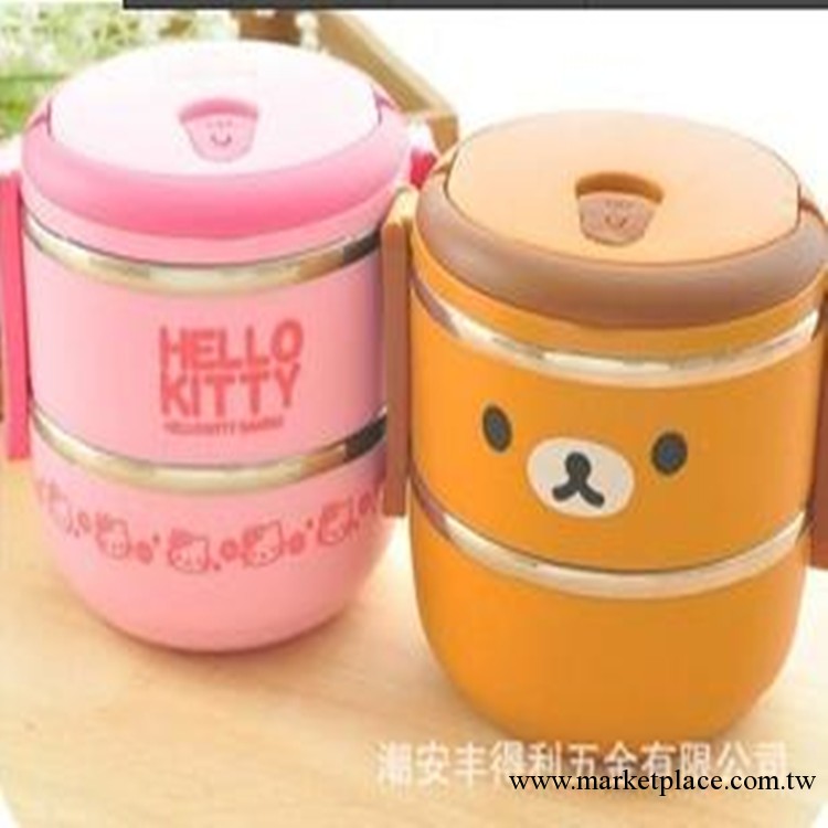 可愛卡通輕松熊hello kitty貓叮當貓不銹鋼雙層保溫學生餐具工廠,批發,進口,代購