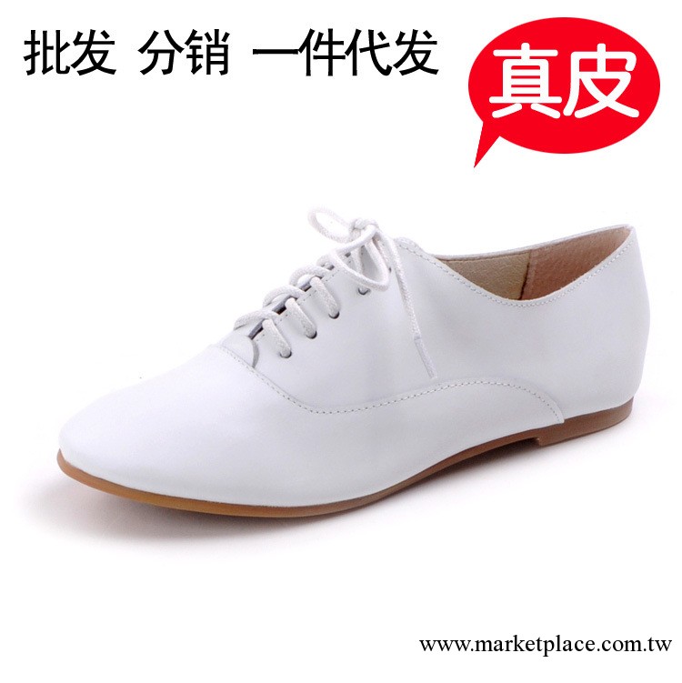 外貿真皮單鞋女鞋批發歐美平底女鞋系帶小白鞋廠傢直銷一件代發貨工廠,批發,進口,代購