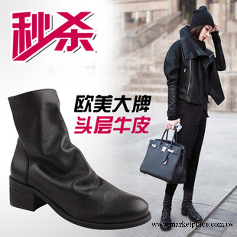 2013新品GUIDI同款純手工全牛皮粗跟後拉鏈短筒女靴工廠,批發,進口,代購