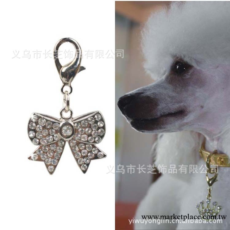 寵物掛墜廠傢供應 鑲鉆蝴蝶結寵物吊牌 寵物用品 鉆色可多選定制工廠,批發,進口,代購