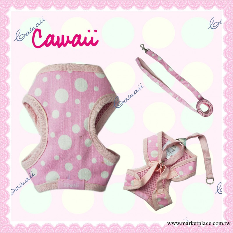 cawaii寵物用品 粉色點點胸背帶 配帶胸背牽引繩 寵物用品批發工廠,批發,進口,代購