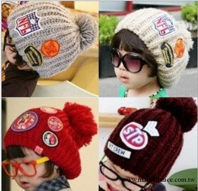 韓國韓版貼標毛線帽 冬款寶寶帽子 男童女童親子帽時尚保暖帽批發批發・進口・工廠・代買・代購