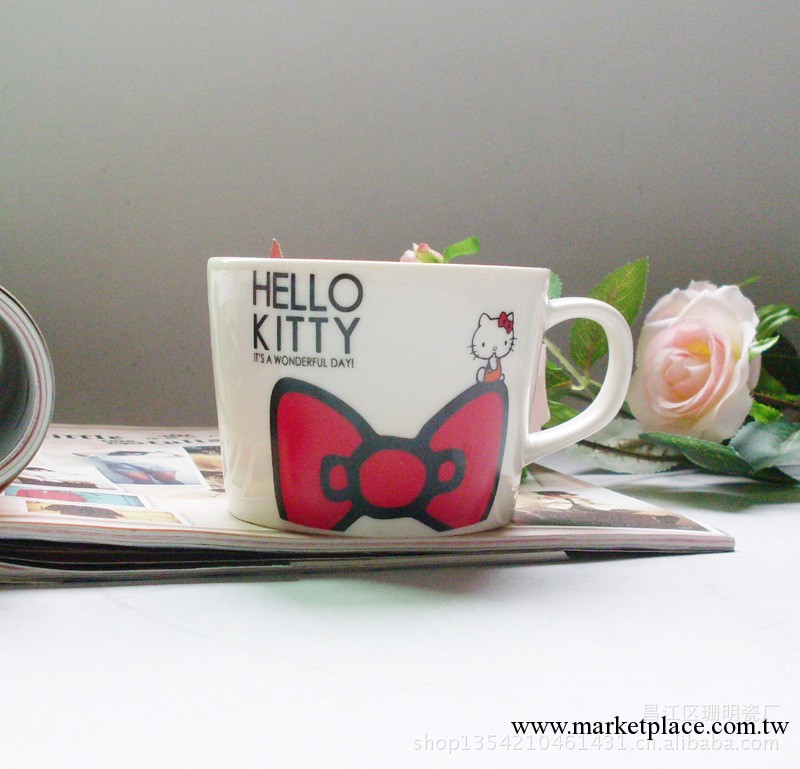 批發 Hello Kitty蝴蝶結大湯杯 水杯 凱蒂貓陶瓷杯子 卡通馬克杯工廠,批發,進口,代購
