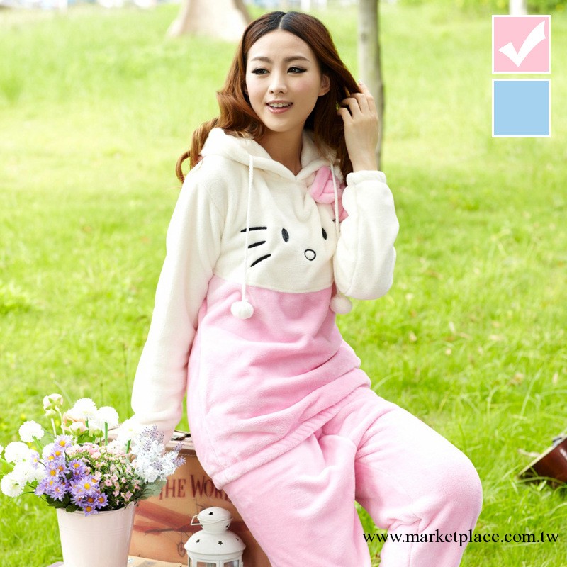 新星史丹妮 可愛卡通Hello Kitty連帽 法蘭絨睡衣 女傢居服套裝工廠,批發,進口,代購