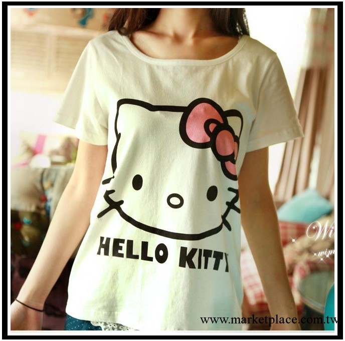 2013夏季新款全棉hello kitty卡通白色t恤 簡約貓咪t恤 新款tee工廠,批發,進口,代購