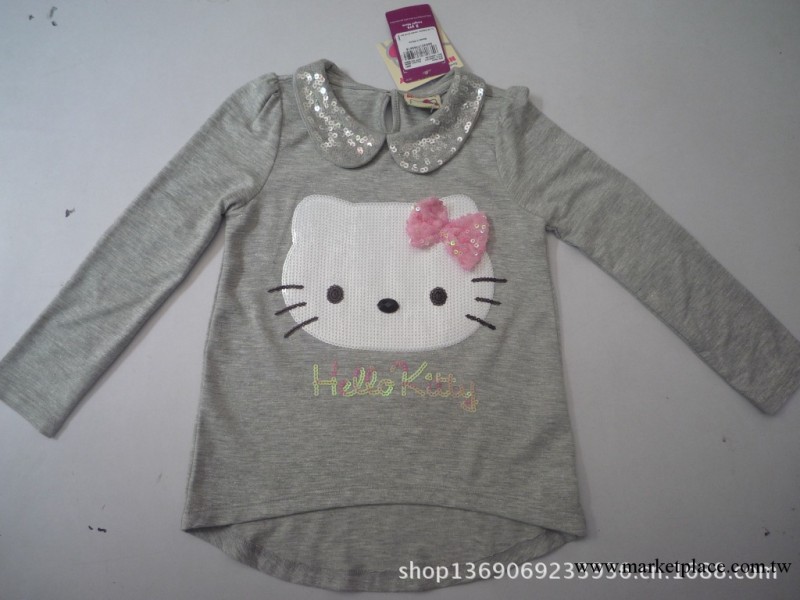 秋裝爆款 供應外貿hello kitty 超可愛大臉貓 灰色長袖翻領童T工廠,批發,進口,代購