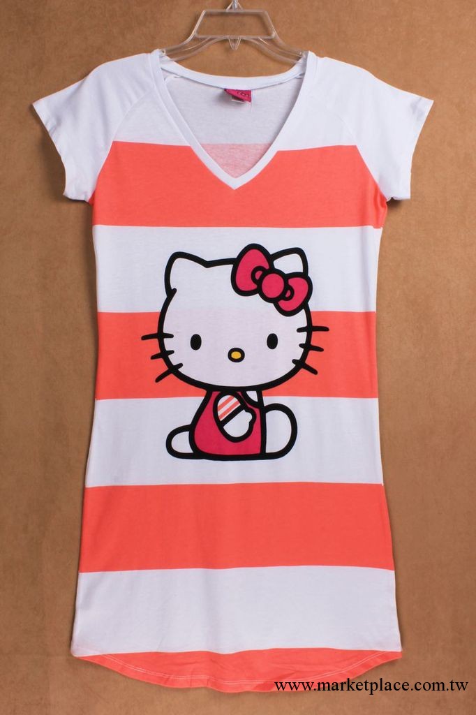 批發原單正品Hello kitty  V領短袖連衣睡裙（橘色+白色）工廠,批發,進口,代購