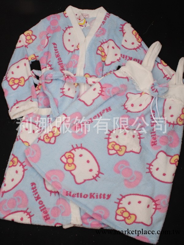 新款熱銷珊瑚絨睡袍-hello kitty 兩件式珊瑚絨睡衣/女士睡衣套裝工廠,批發,進口,代購