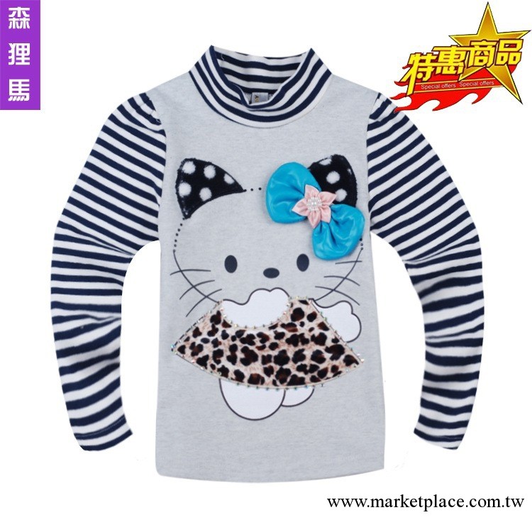 品童服飾 特價促銷2013新款hello kitty條紋女童長袖T桖 K6933工廠,批發,進口,代購