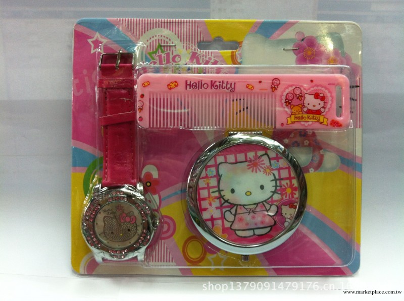 hello kitty 手錶鏡子梳子三件套 卡通手錶套裝寶寶禮物禮品批發工廠,批發,進口,代購