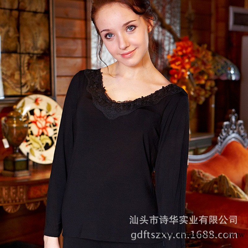廠傢直銷2013詩華女士時尚性感花邊V領保暖內衣套裝 女式保暖套裝工廠,批發,進口,代購