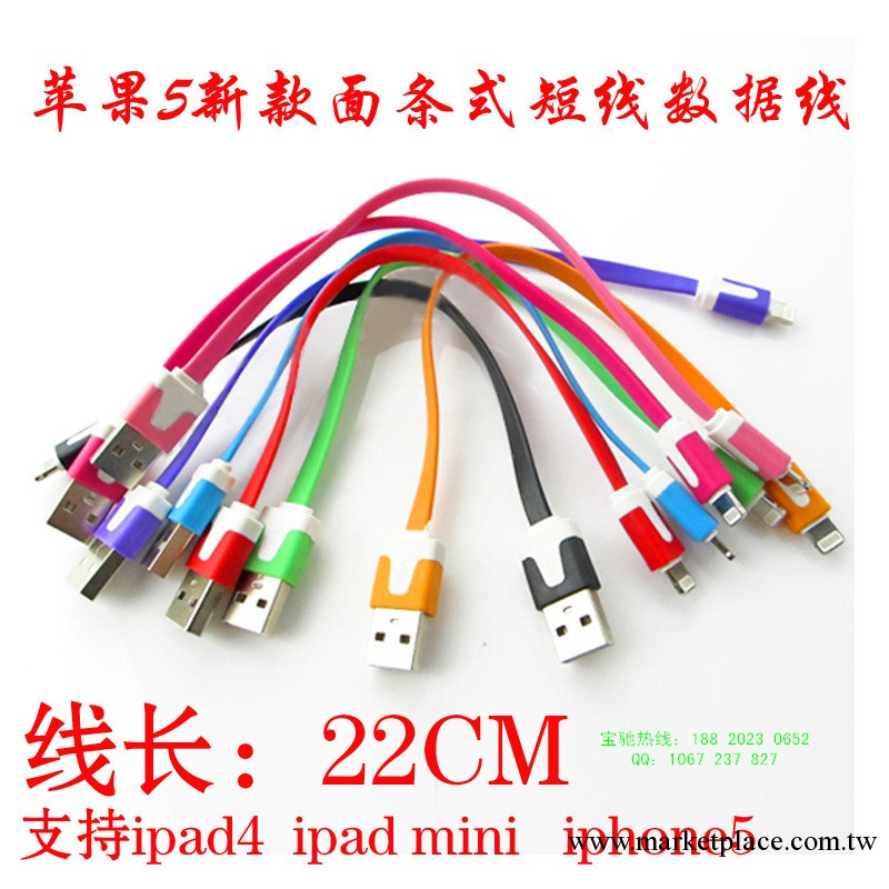 廠傢直銷 彩色 蘋果iphone5小面條數據線22cm 短面條線ipad充電線工廠,批發,進口,代購