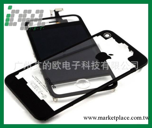 蘋果iphone4g 4s透明液晶總成帶後蓋黑色 蘋果鋼化玻璃全套工廠,批發,進口,代購
