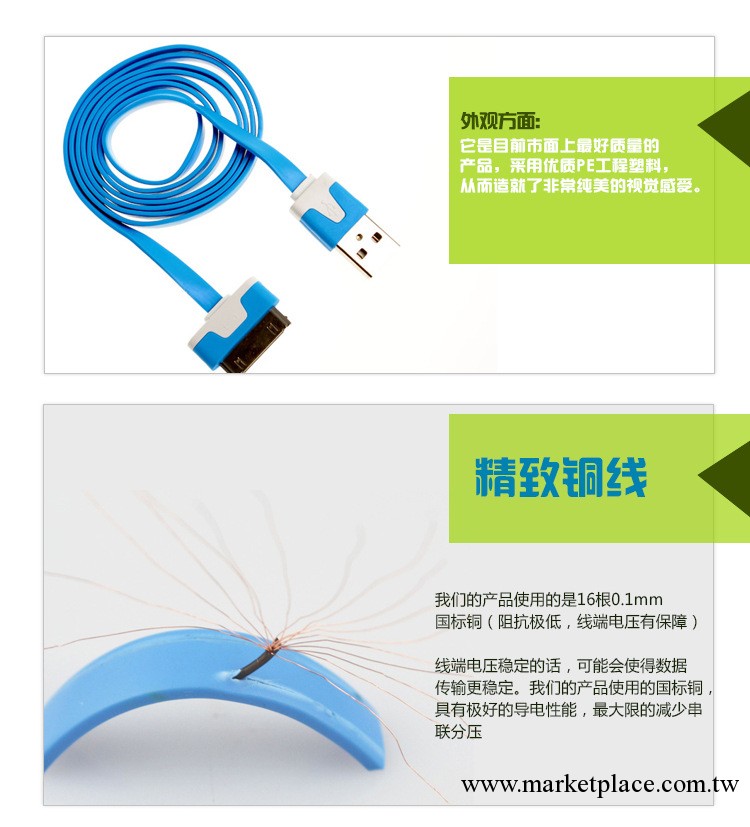廠傢直銷 蘋果4/4S面條數據線 iphone4/4S彩色面條線 充電數據線工廠,批發,進口,代購
