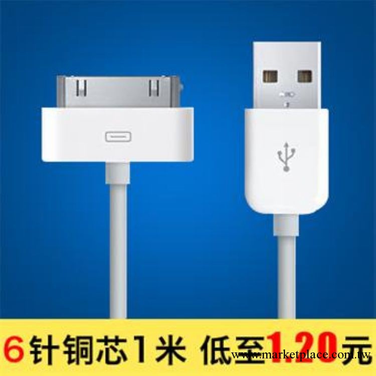 滿包郵 iPhone4/4S iPad2/3 6針銅絲芯1米usb手機蘋果數據線批發工廠,批發,進口,代購