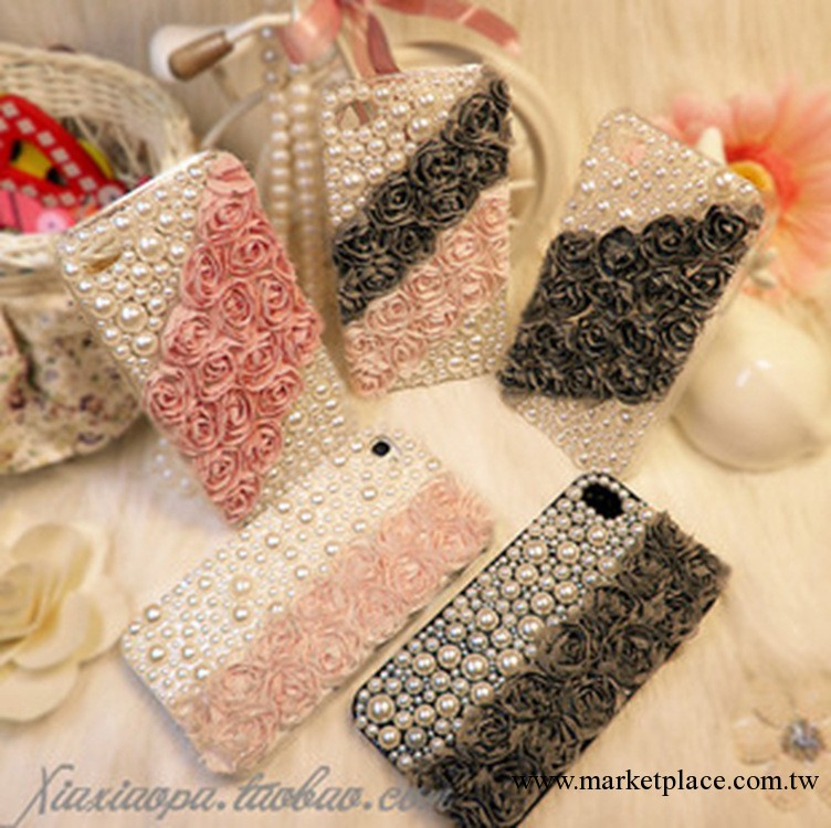 新款 iphone5/5s/5C 珍珠蕾絲玫瑰蘋果手機外殼 水鉆手機殼 批發工廠,批發,進口,代購
