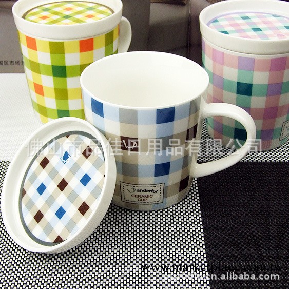 WX0132 ZAKKA格子田園馬克杯 早餐杯 情侶杯子 陶瓷杯 帶蓋 水杯批發・進口・工廠・代買・代購