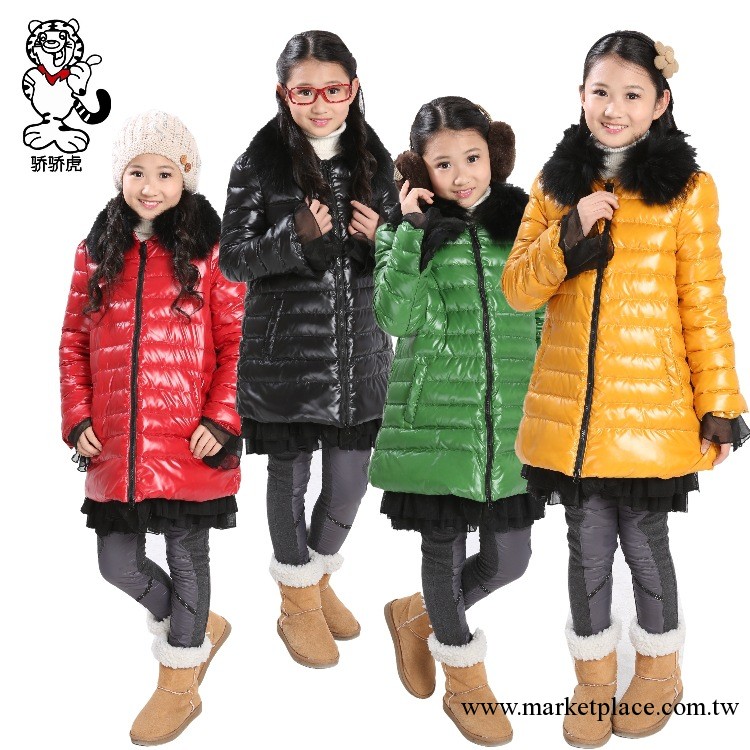 驕驕虎專櫃正品女中大童真毛領羽絨衣J12802中長款羽絨衫140-170工廠,批發,進口,代購