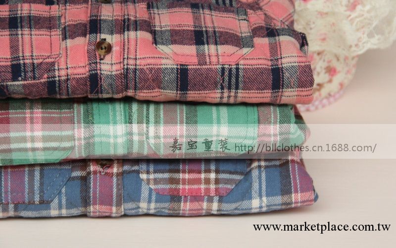 304236 歐美風~女童口袋格子棉襯衫 3色入 童裝批發1.45工廠,批發,進口,代購