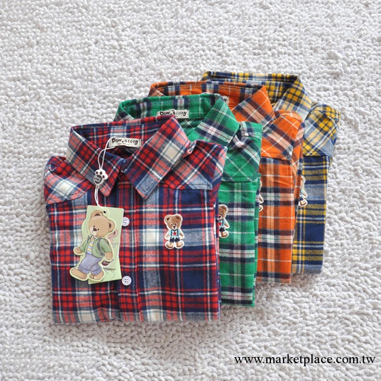 2013 韓版小熊 兒童襯衫 男童格子襯衣 7656工廠,批發,進口,代購