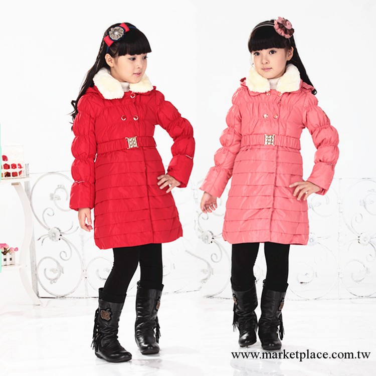 專櫃正品 2013新款企鵝童裝 中長款  大毛領女童羽絨衣工廠,批發,進口,代購