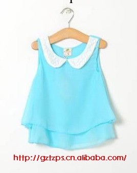 韓版時尚女童雪紡透氣娃娃領T恤背心上衣 雪紡（5碼為一手）工廠,批發,進口,代購