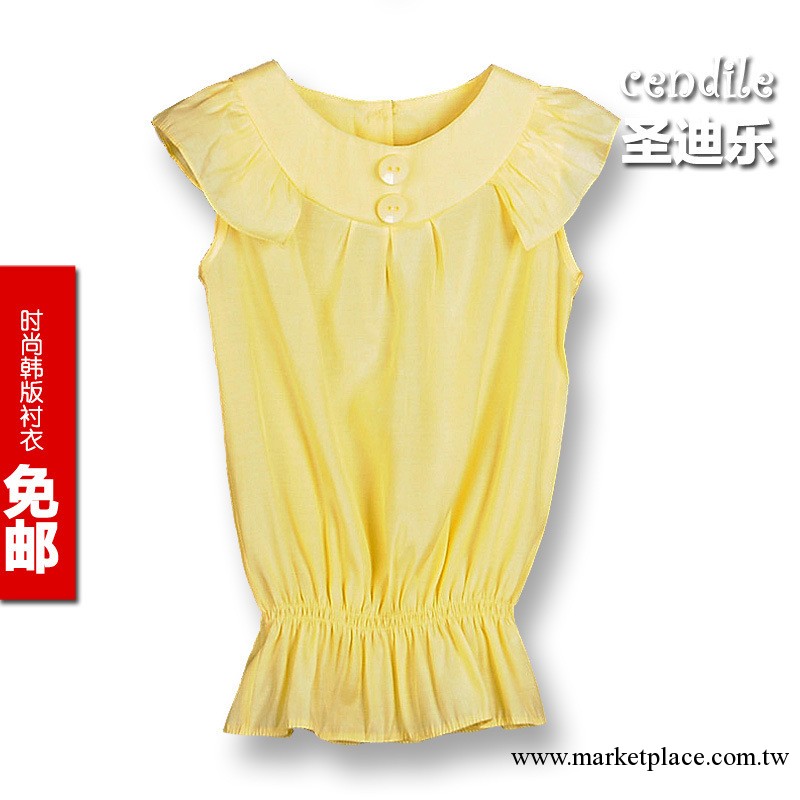 cendile2013女童襯衫純棉夏裝新品荷葉袖設計中大童裝襯衣包郵工廠,批發,進口,代購