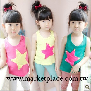 女童2013夏裝新款糖果色貼佈五角星背心兒童打底衫吊帶衫工廠,批發,進口,代購