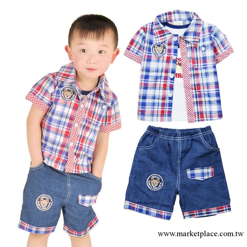 童裝夏裝2013 男童短袖套裝 嬰幼兒服飾韓版夏季寶寶外貿襯衫全棉工廠,批發,進口,代購