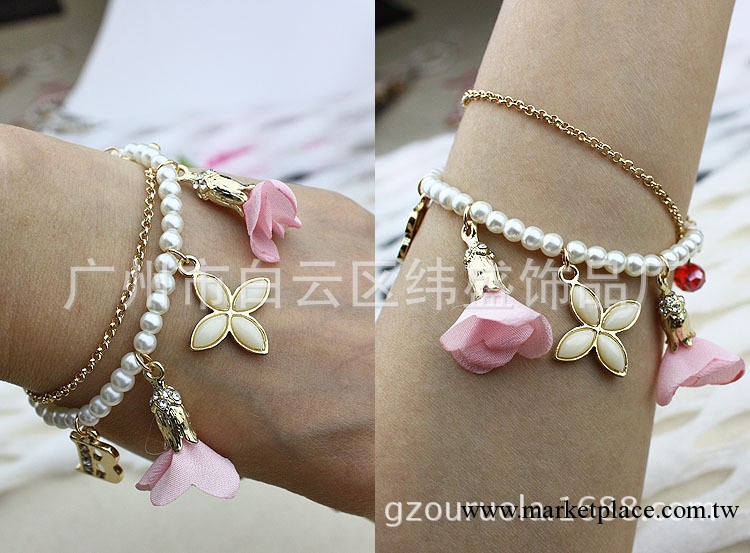 韓國熱賣VIVI瑞麗明星款 花朵四葉草幸運草珍珠手鏈配飾批發・進口・工廠・代買・代購