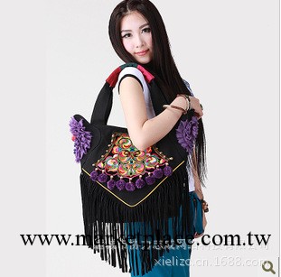原創民族風繡花手工絨球手提單肩包帆佈包休閒包女款包包工廠,批發,進口,代購