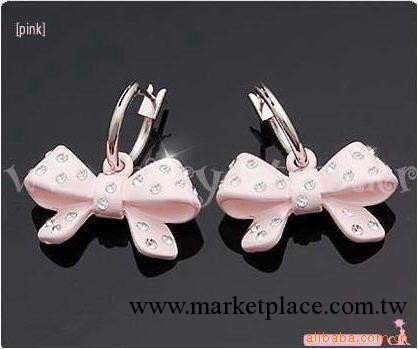 B50029粉色蝴蝶結鑲鉆耳環，韓版明星飾品，熱賣批發・進口・工廠・代買・代購