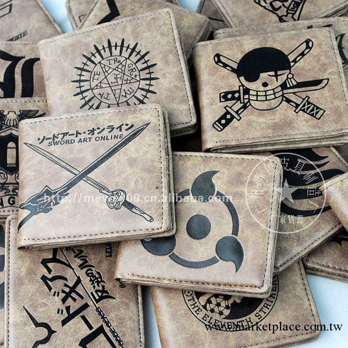 新品！壓紋仿真皮日本卡通LOGO錢包 暗紋褐色、灰色兩種 優質皮革工廠,批發,進口,代購