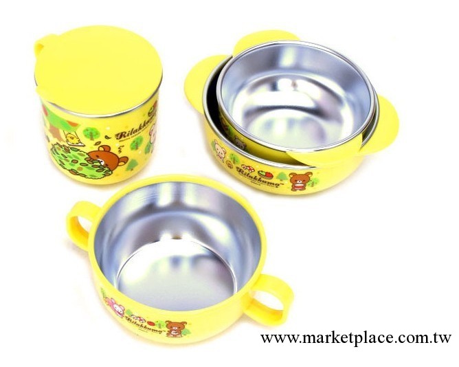 韓國產Rilakkuma 輕松熊松弛熊不銹鋼兒童防燙雙耳湯碗 帶蓋水杯工廠,批發,進口,代購