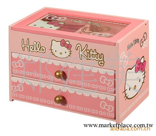 歐式公主hello kitty木制韓國可愛首飾盒/飾品盒/三層化妝盒工廠,批發,進口,代購