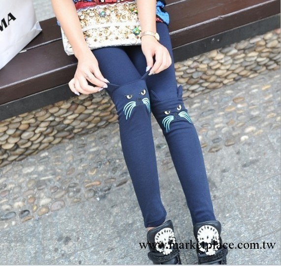 秋冬新款品牌女士韓國時尚全棉小貓刺繡九分褲內搭褲鉛筆褲批發工廠,批發,進口,代購