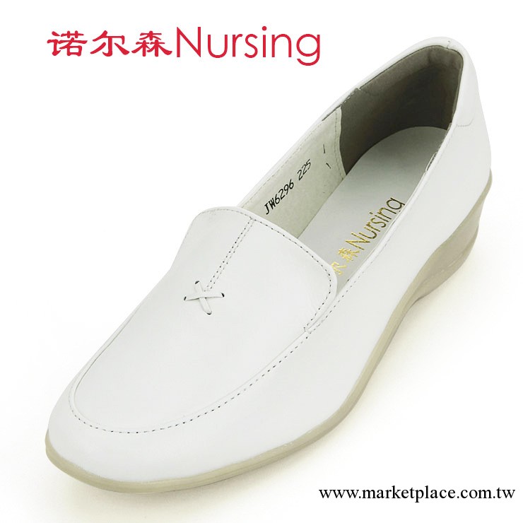 諾爾森真皮護士鞋6296白色牛皮牛筋底坡跟女單鞋工廠,批發,進口,代購