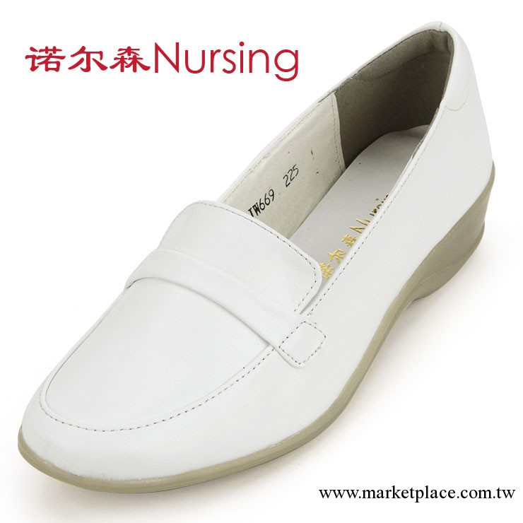 諾爾森真皮護士鞋669白色牛皮牛筋底坡跟女單鞋工廠,批發,進口,代購
