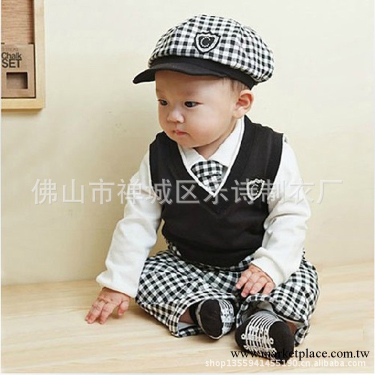 韓版男童紳士造型長袖格子套裝 春秋款五件童套裝 秋款童裝批發・進口・工廠・代買・代購