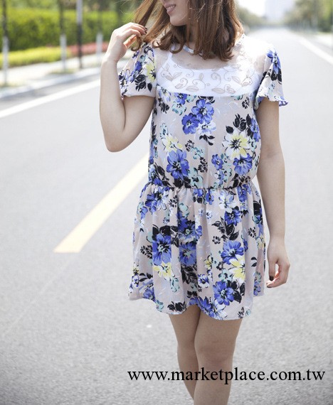 2013春夏新款 日本原單 女士甜美風刺繡花邊收腰小飛袖連衣裙工廠,批發,進口,代購
