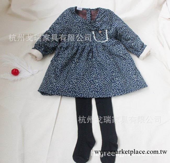 韓國童裝 女童碎花小木扣夾棉加絨長袖連衣裙批發・進口・工廠・代買・代購