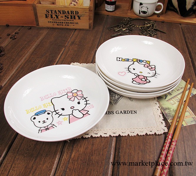 廠傢直銷 卡通陶瓷盤 兒童盤 超萌hello kitty飯盤 KT7寸兒童餐盤工廠,批發,進口,代購