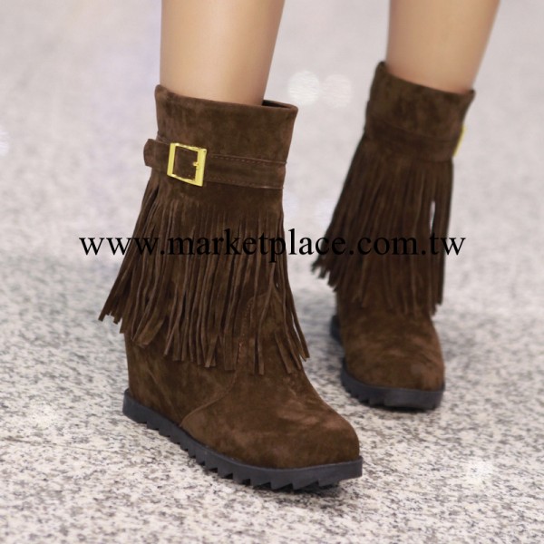 2013新款 歐美時尚坡跟短靴 高級磨砂橡膠底圓頭女式流蘇品牌女靴工廠,批發,進口,代購