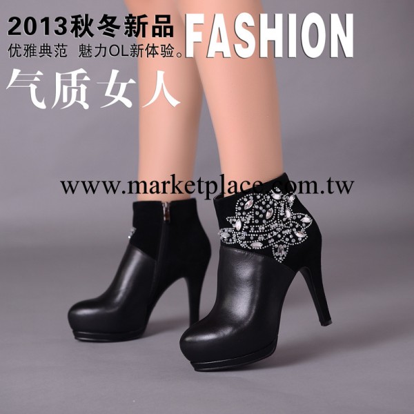 2013冬季新真皮女靴歐美時尚高跟靴水鉆細跟鞋低筒女式短靴騎士靴工廠,批發,進口,代購