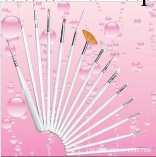 15件套 指甲彩繪 美甲筆刷 美甲彩繪筆 白桿彩繪筆套裝工廠,批發,進口,代購