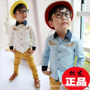 正品 男童兒童裝衣服春秋裝2013新款韓版潮 馬刺繡長袖襯衫襯衣工廠,批發,進口,代購